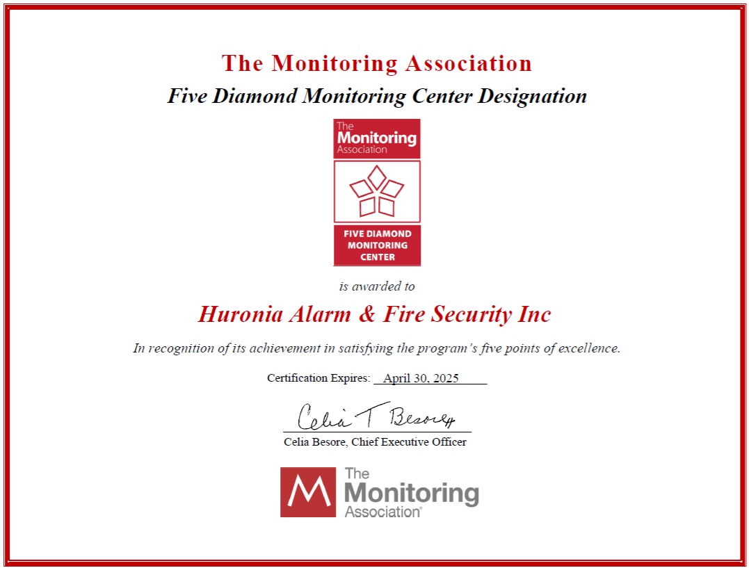 Huronia Alarm & Fire Security, Inc. renews TMA Five Diamond Monitoring Center Designation